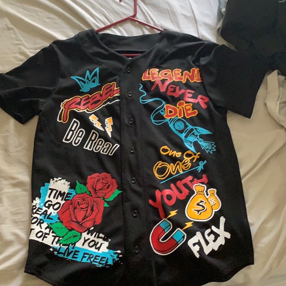 Rue 21: Black Graffiti Print Baseball Jersey